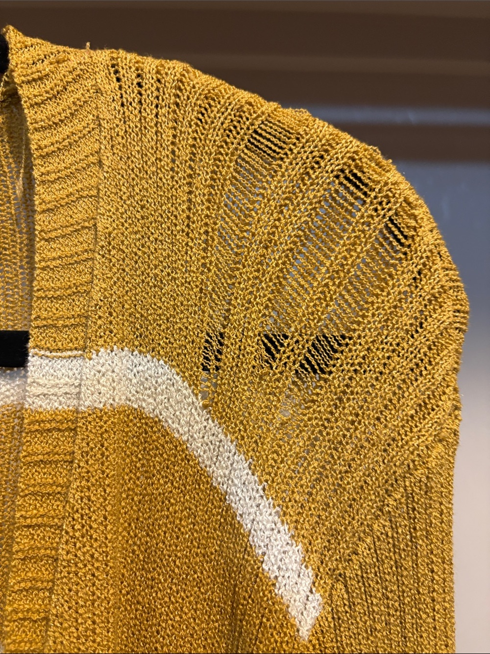 Mustard & White Striped Open-Front Long Cardigan - Picture 3 of 6